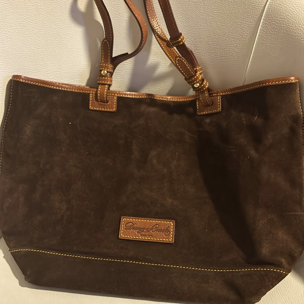 Dooney & Bourke Suede Leather Tote Shoulder Handbag Purse Brown